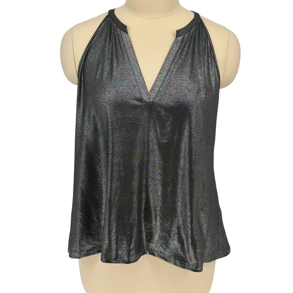 SHEIN Curve Tank Top Black Shimmer Metallic V-Neck Halter 3XL